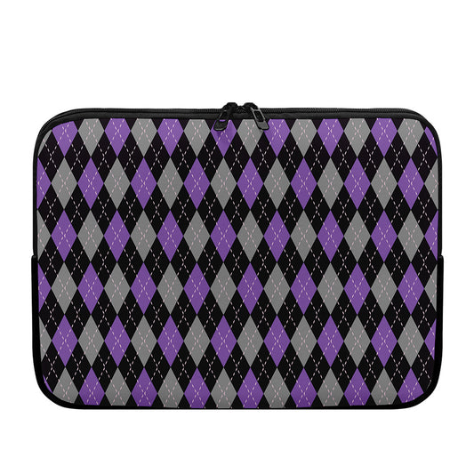 Black Grey And Purple Argyle Print Laptop Sleeve