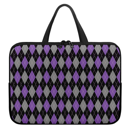 Black Grey And Purple Argyle Print Laptop Sleeve With Handle