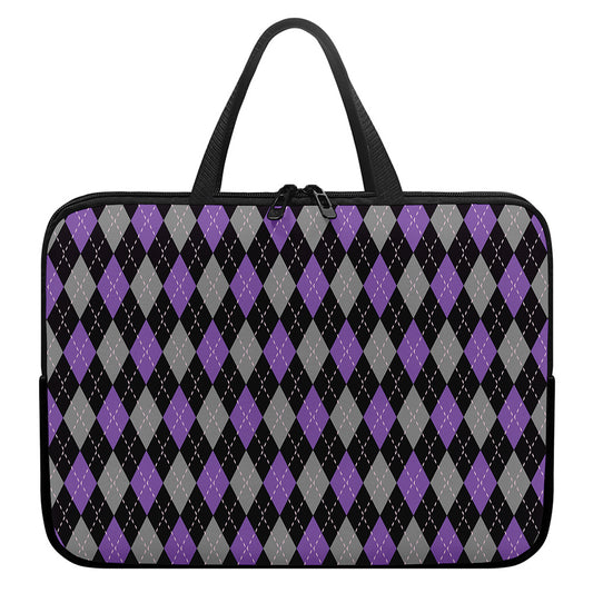 Black Grey And Purple Argyle Print Laptop Sleeve With Handle
