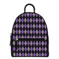 Black Grey And Purple Argyle Print Leather Backpack