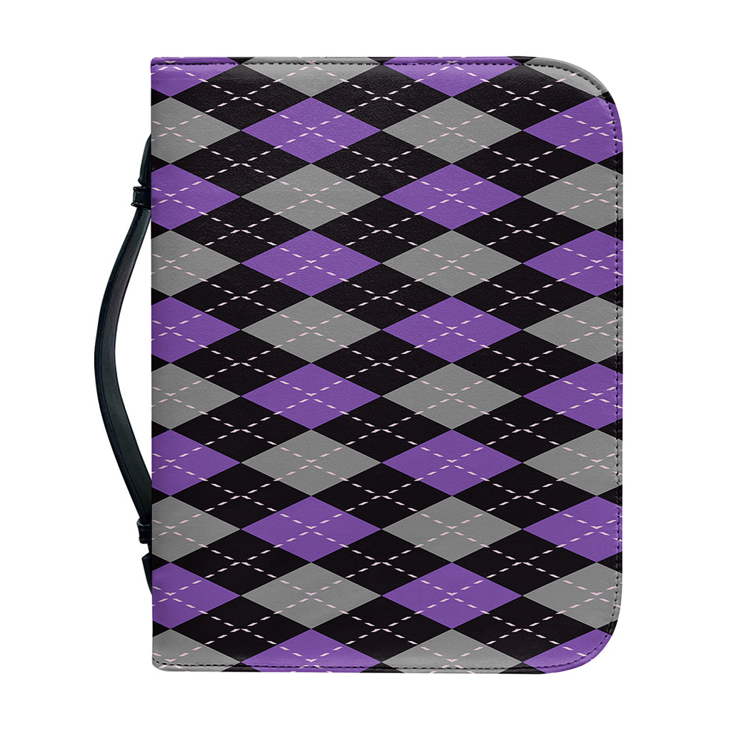 Black Grey And Purple Argyle Print Leather Bible Cover