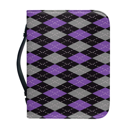 Black Grey And Purple Argyle Print Leather Bible Cover