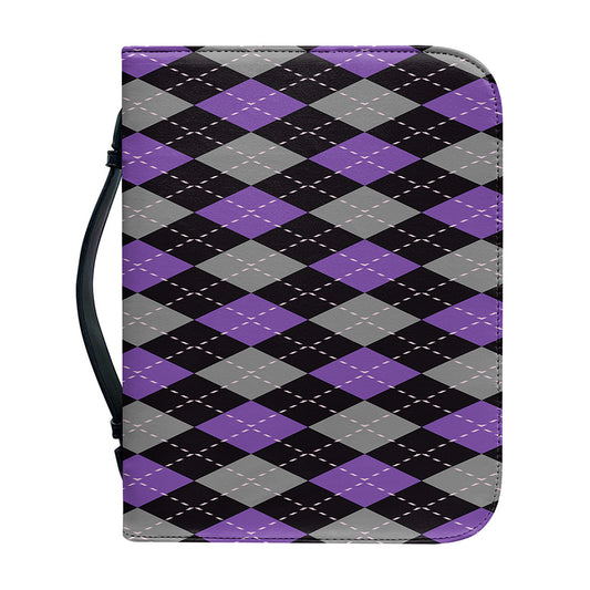 Black Grey And Purple Argyle Print Leather Bible Cover