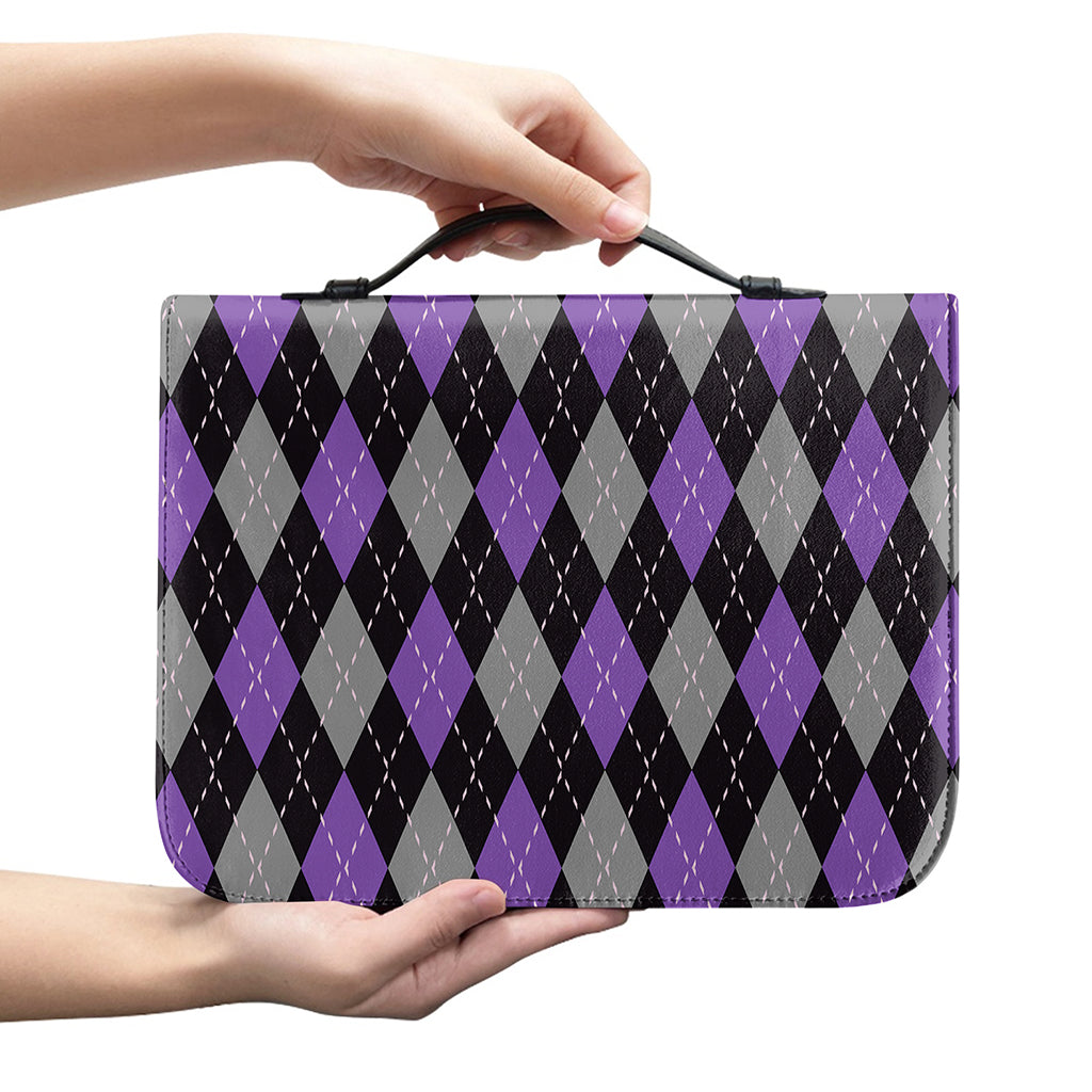 Black Grey And Purple Argyle Print Leather Bible Cover