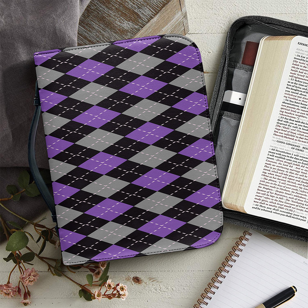 Black Grey And Purple Argyle Print Leather Bible Cover