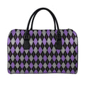 Black Grey And Purple Argyle Print Leather Duffel Bag