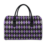 Black Grey And Purple Argyle Print Leather Duffle Bag
