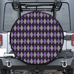 Black Grey And Purple Argyle Print Leather Spare Tire Cover