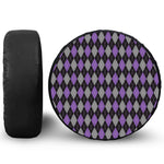 Black Grey And Purple Argyle Print Leather Spare Tire Cover