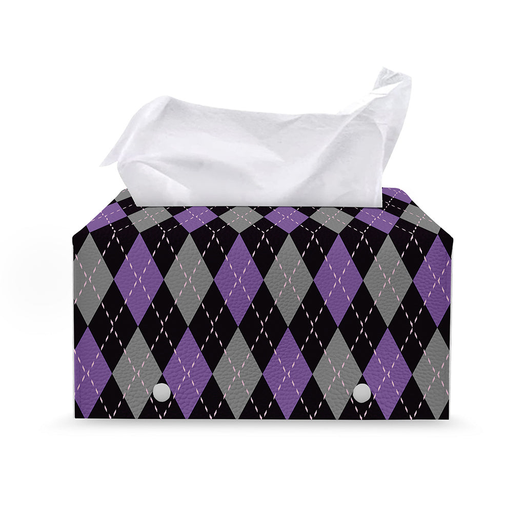 Black Grey And Purple Argyle Print Leather Tissue Box Cover