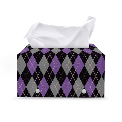 Black Grey And Purple Argyle Print Leather Tissue Box Cover