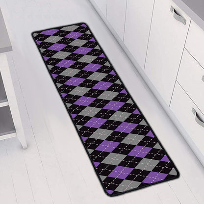 Black Grey And Purple Argyle Print Long Kitchen Mat