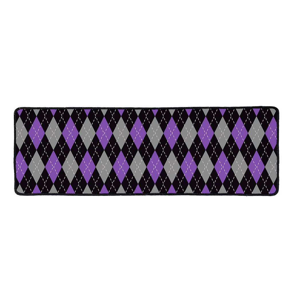 Black Grey And Purple Argyle Print Long Kitchen Mat