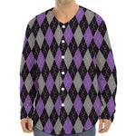 Black Grey And Purple Argyle Print Long Sleeve Baseball Jersey