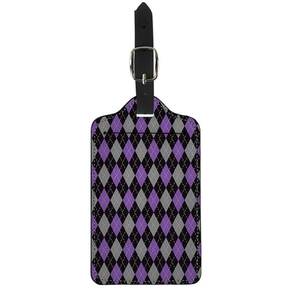 Black Grey And Purple Argyle Print Luggage Tag
