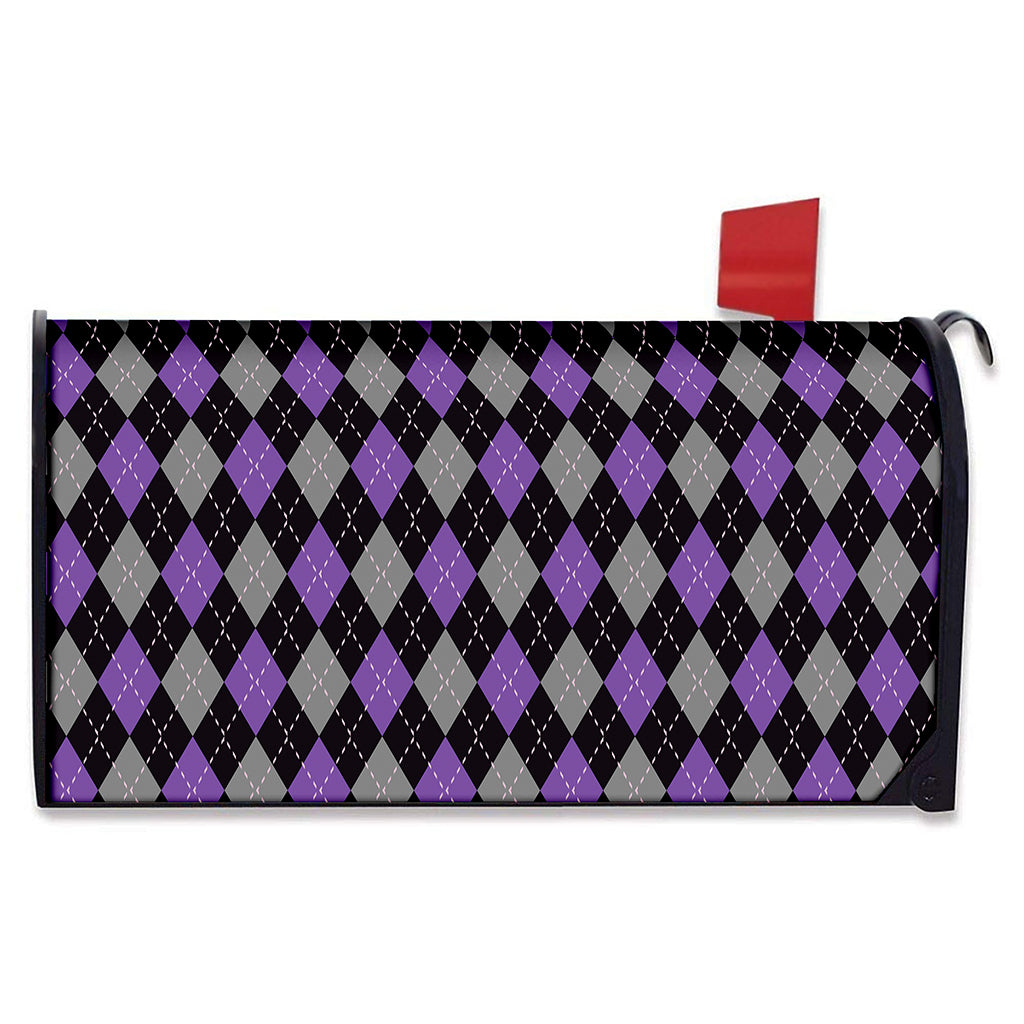Black Grey And Purple Argyle Print Mailbox Cover