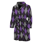 Black Grey And Purple Argyle Print Men's Bathrobe