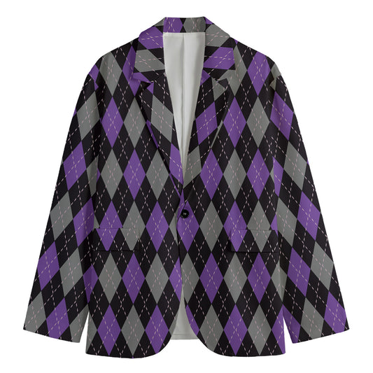 Black Grey And Purple Argyle Print Men's Blazer