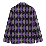 Black Grey And Purple Argyle Print Men's Blazer
