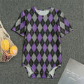 Black Grey And Purple Argyle Print Men's Bodysuit