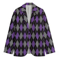 Black Grey And Purple Argyle Print Men's Cotton Blazer