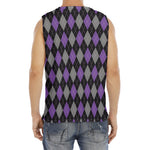Black Grey And Purple Argyle Print Men's Fitness Tank Top