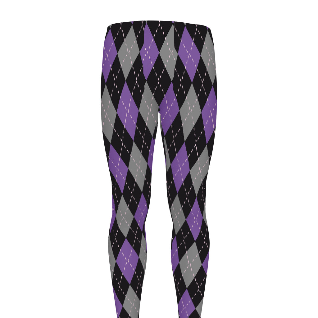 Black Grey And Purple Argyle Print Men's leggings