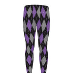 Black Grey And Purple Argyle Print Men's leggings