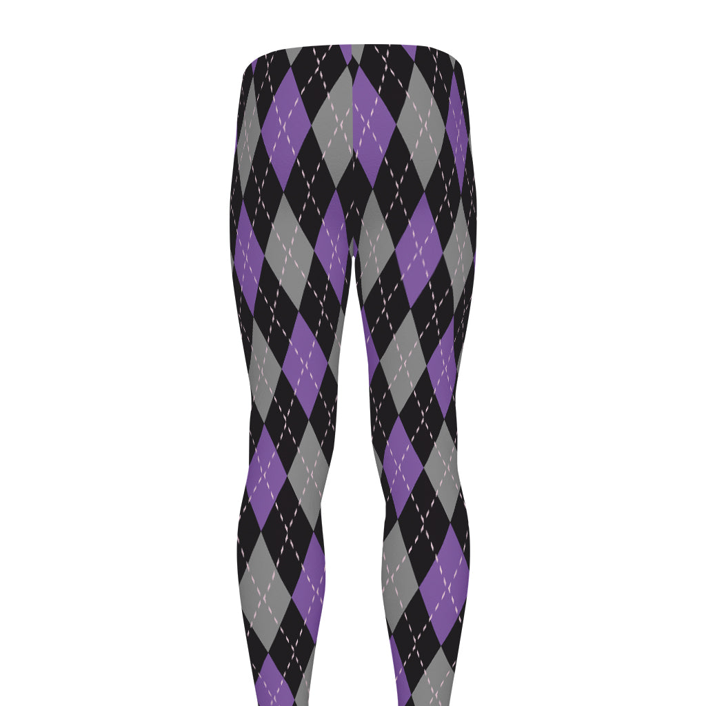 Black Grey And Purple Argyle Print Men's leggings
