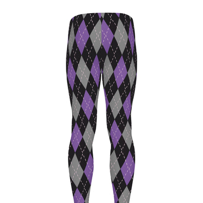 Black Grey And Purple Argyle Print Men's leggings