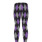 Black Grey And Purple Argyle Print Men's leggings