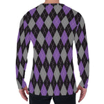 Black Grey And Purple Argyle Print Men's Long Sleeve T-Shirt