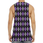 Black Grey And Purple Argyle Print Men's Muscle Tank Top