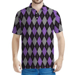 Black Grey And Purple Argyle Print Men's Polo Shirt