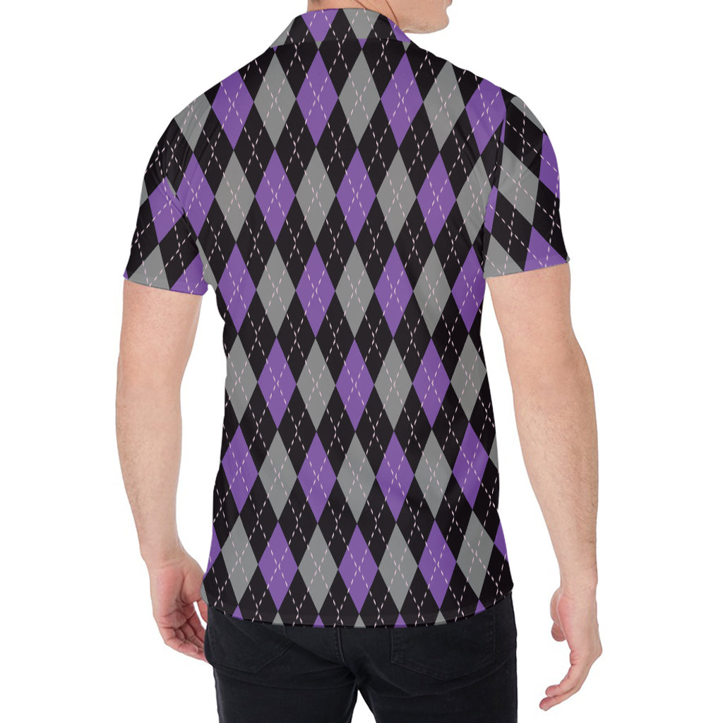 Black Grey And Purple Argyle Print Men's Shirt