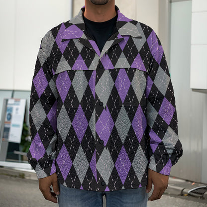 Black Grey And Purple Argyle Print Men's Shirt Jacket
