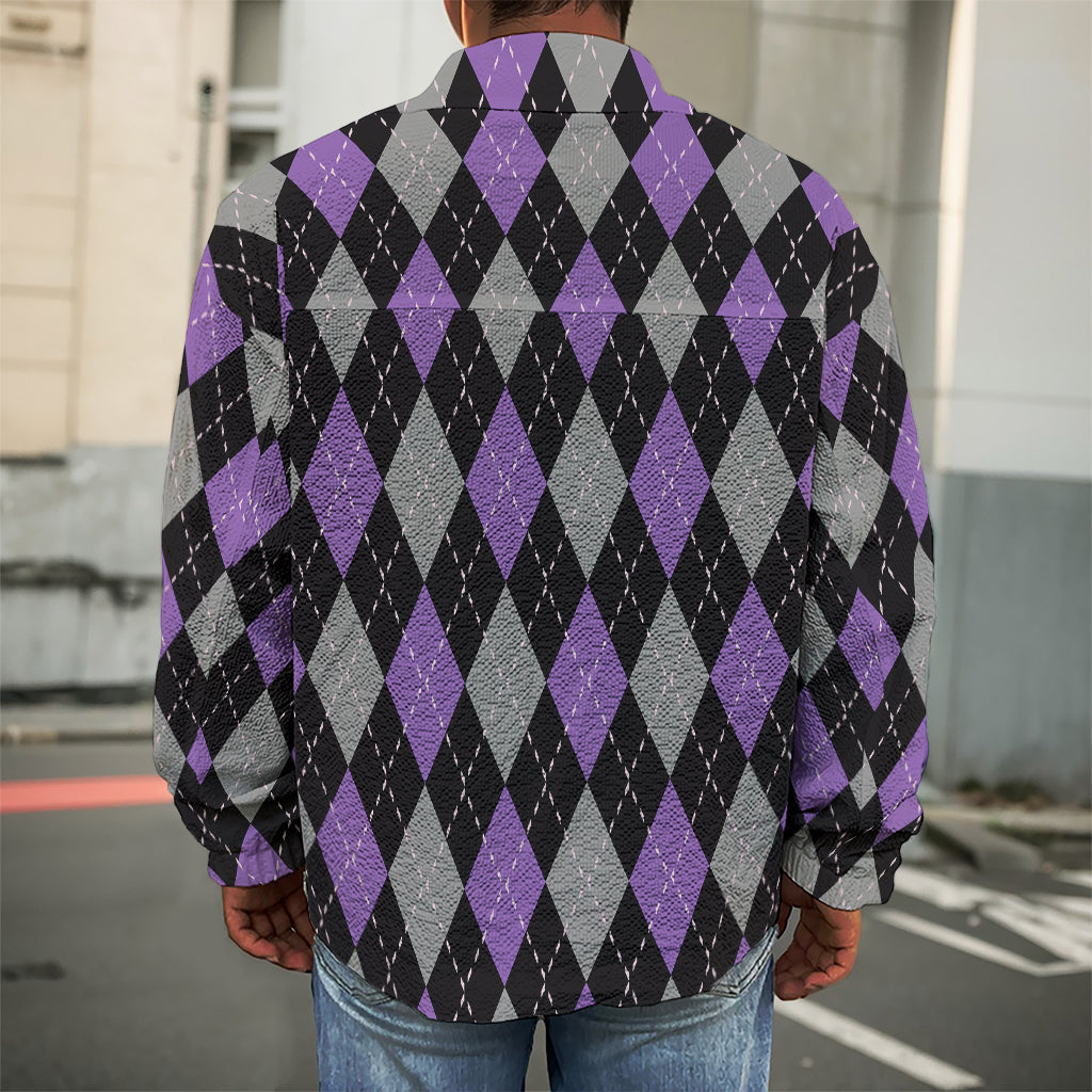 Black Grey And Purple Argyle Print Men's Shirt Jacket