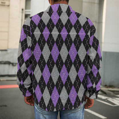 Black Grey And Purple Argyle Print Men's Shirt Jacket