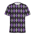 Black Grey And Purple Argyle Print Men's Athletic T-Shirt