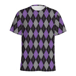 Black Grey And Purple Argyle Print Men's Sports T-Shirt