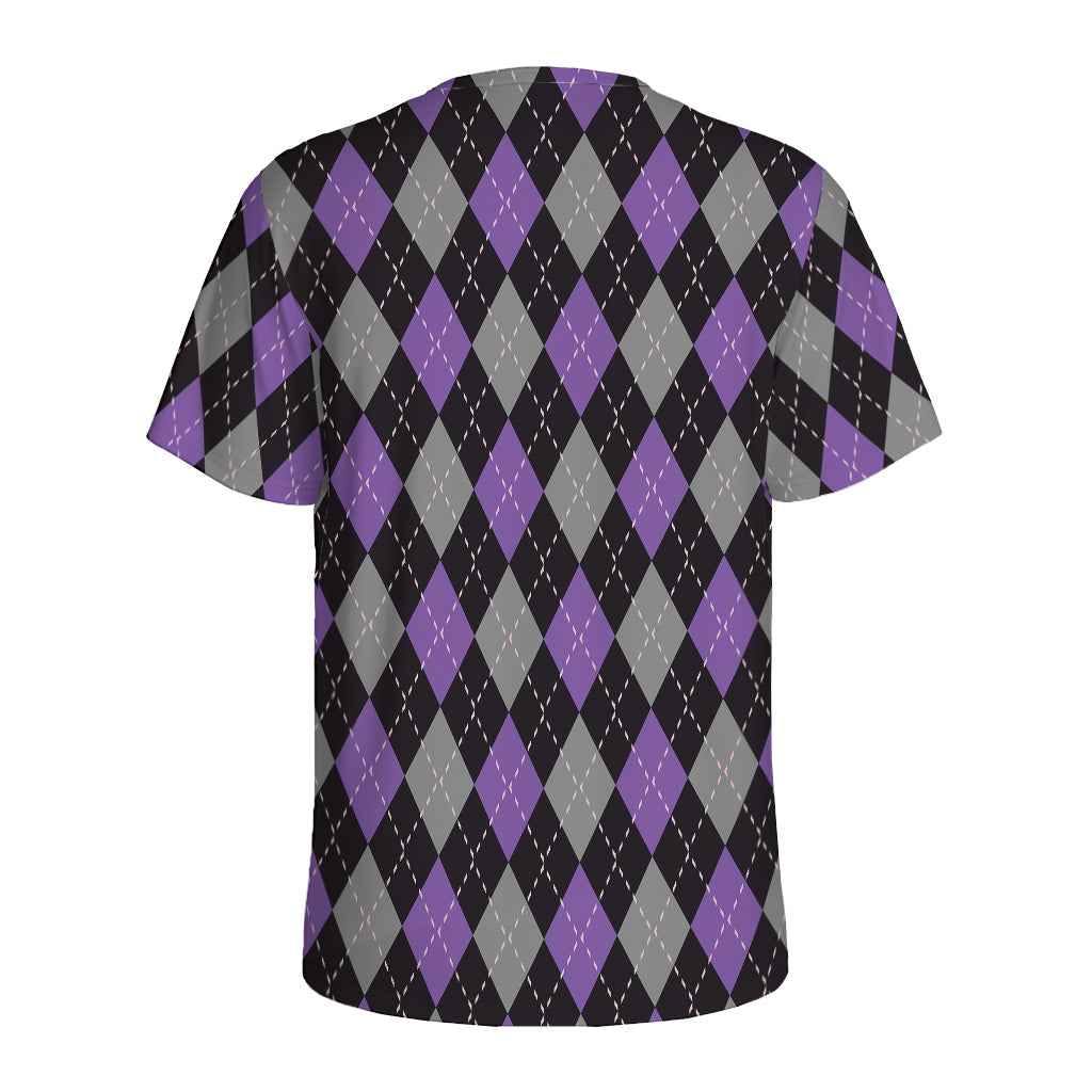 Black Grey And Purple Argyle Print Men's Sports T-Shirt