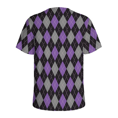 Black Grey And Purple Argyle Print Men's Sports T-Shirt