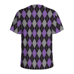 Black Grey And Purple Argyle Print Men's Sports T-Shirt