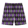 Black Grey And Purple Argyle Print Men's Swim Trunks