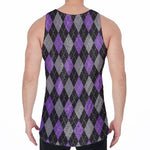 Black Grey And Purple Argyle Print Men's Velvet Tank Top