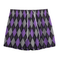 Black Grey And Purple Argyle Print Mesh Shorts