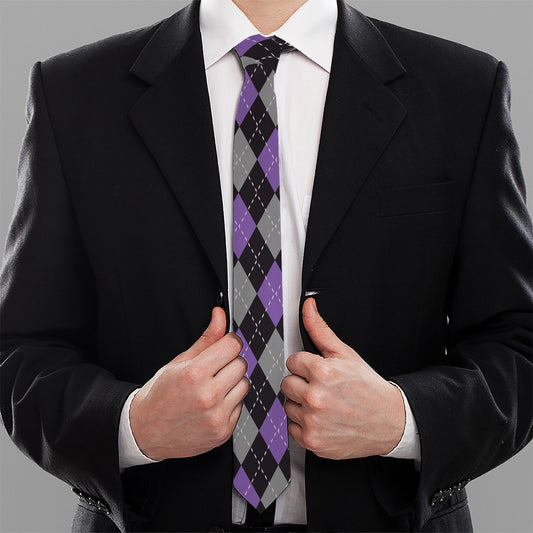 Black Grey And Purple Argyle Print Necktie