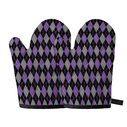 Black Grey And Purple Argyle Print Oven Mitts