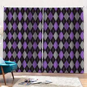 Black Grey And Purple Argyle Print Pencil Pleat Curtains