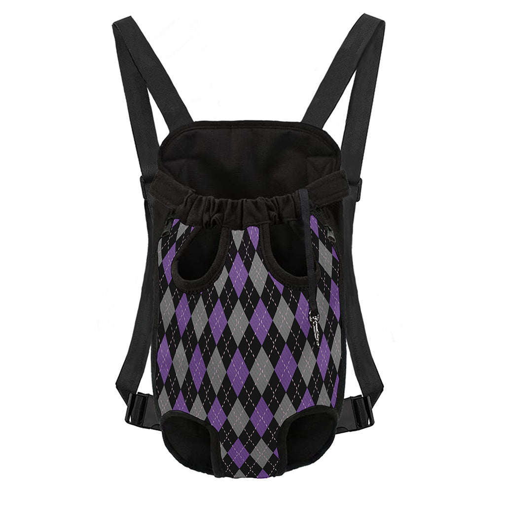 Black Grey And Purple Argyle Print Pet Carrier Backpack